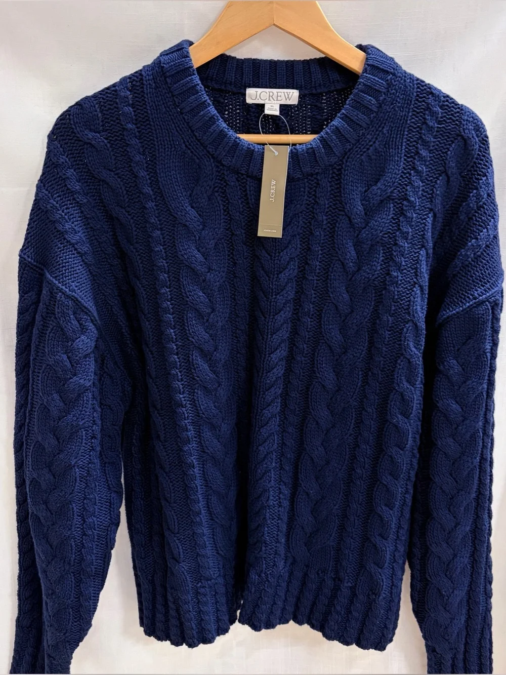 J. Crew Cable-Knit Cotton Sweater XL Navy NEW